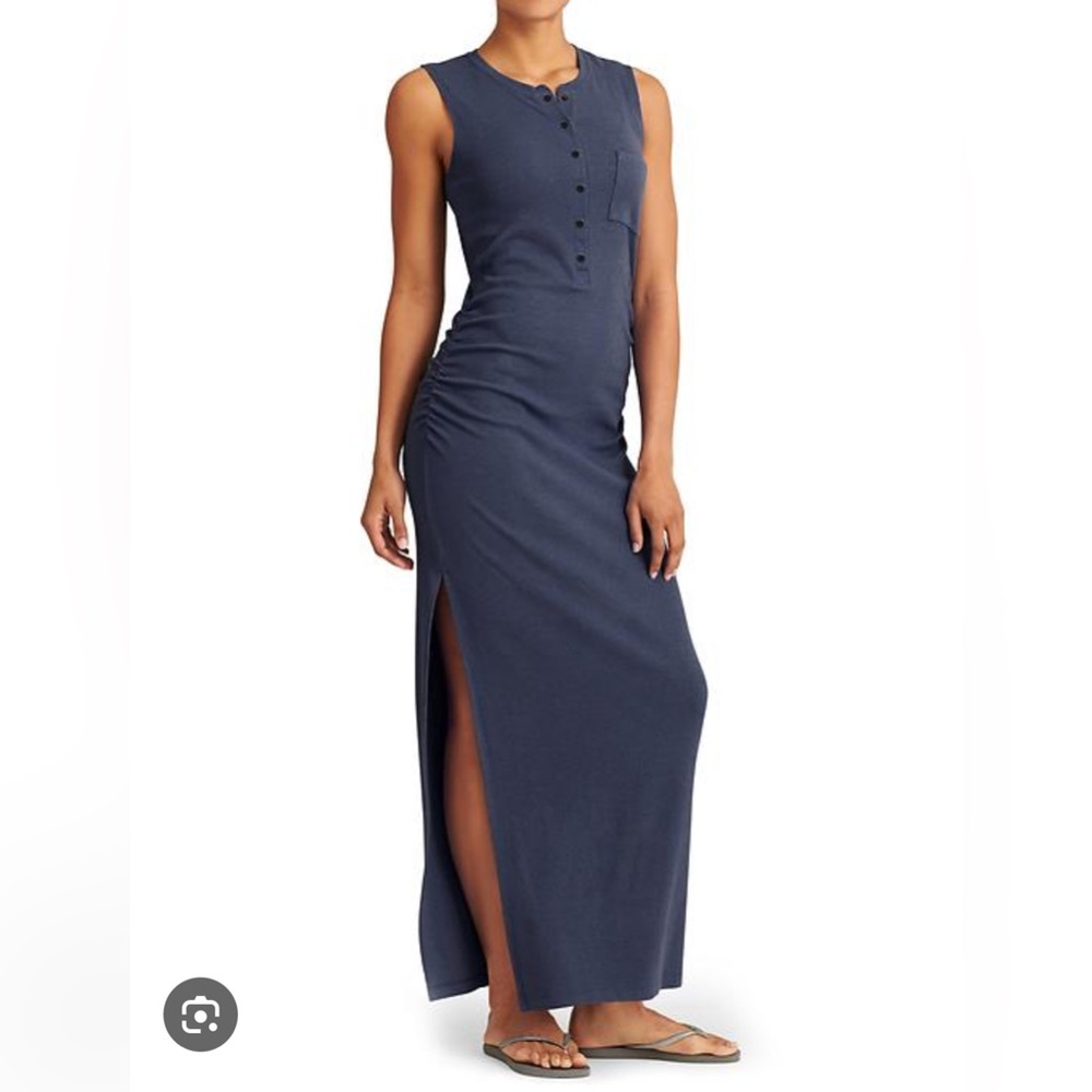 Athleta Navy Blue Ruched Henley Dress